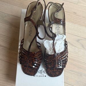 vintage Yves Saint Laurent strappy sandals in brown tortoise patent leather